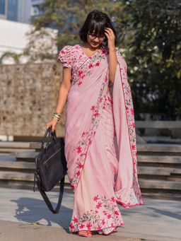 Suta - Women Pink Linen Blend Floral Saree