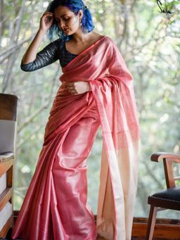 Suta - Women Pink Linen Woven Saree