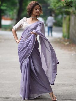 Suta - Women Lavender Cotton Solid/Plain Saree