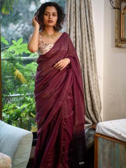 Suta - Women Purple Cotton Woven Saree