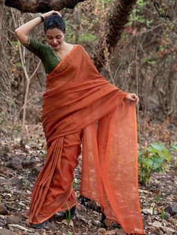 Suta - Women Rust Cotton Woven Saree
