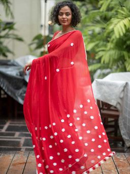 Suta - Women Red Cotton Embroidered Saree