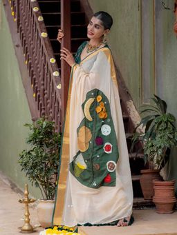 Suta - Women Green Cotton Embroidered Saree