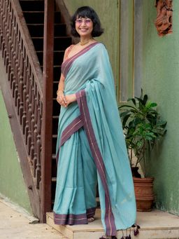 Suta - Women Blue Cotton Woven Saree