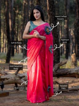 Suta - Women Pink Cotton Embellished/Sequined Saree