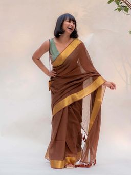 Suta - Women Brown Cotton Woven Saree