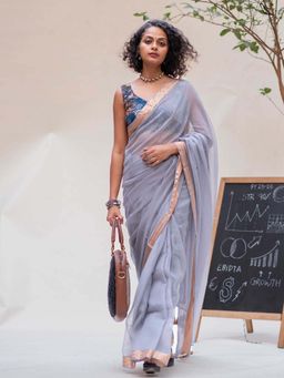 Suta - Women Grey Cotton Woven Saree