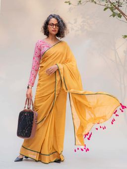 Suta - Women Yellow Cotton Woven Saree