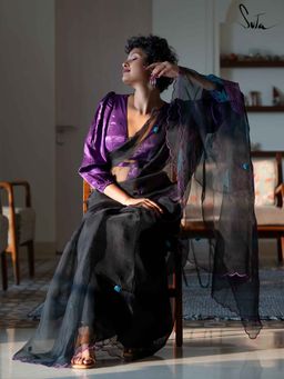Suta - Women Black Organza Embroidered Saree