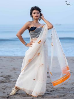 Suta - Women White Organza Printed Saree