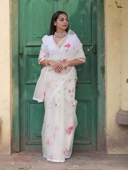 Suta - Women White Organza Embroidered Saree