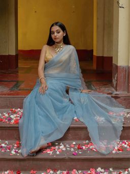 Suta - Women Blue Organza Embellished/Sequined Saree