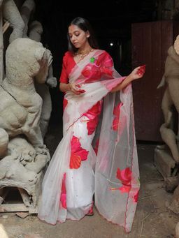 Suta - Women Red Organza Embellished/Sequined Saree
