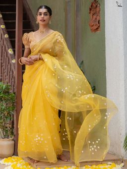 Suta - Women Yellow Organza Embellished/Sequined Saree