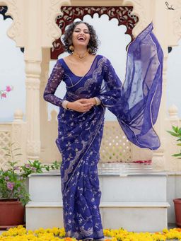 Suta - Women Blue Organza Embellished/Sequined Saree