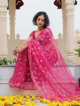 Suta - Women Pink Organza Embellished/Sequined Saree