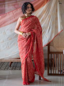 Suta - Women Red Organza Woven Saree