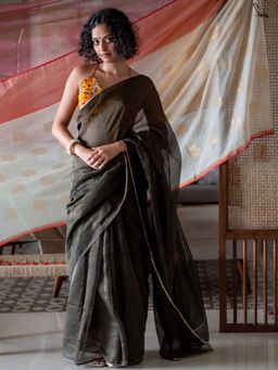 Suta - Women Black Cotton Silk Woven Saree