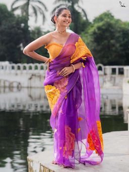 Suta - Women Purple Organza Floral Saree