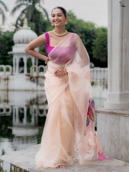 Suta - Women Orange Organza Floral Saree