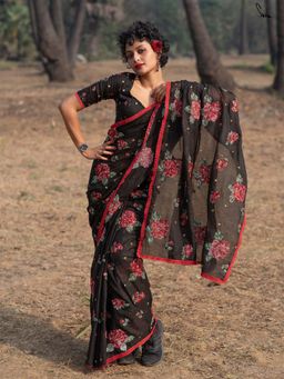 Suta - Women Black Kota Embroidered Saree