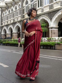 Suta - Women Maroon Cotton Printed Saree
