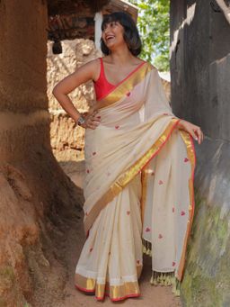 Suta - Women White Cotton Woven Saree