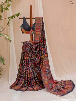 Suta - Women Black Wool Printed Saree