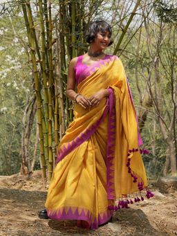 Suta - Women Mustard Cotton Woven Saree