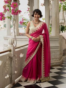 Suta - Women Pink Cotton Woven Saree