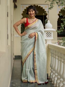 Suta - Women Blue Cotton Woven Saree