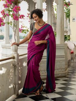 Suta - Women Magenta Cotton Woven Saree