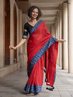 Suta - Women Red Cotton Woven Saree