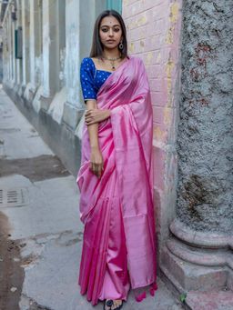 Suta - Women Pink Silk Solid/Plain Saree