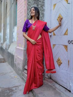 Suta - Women Pink Silk Solid/Plain Saree