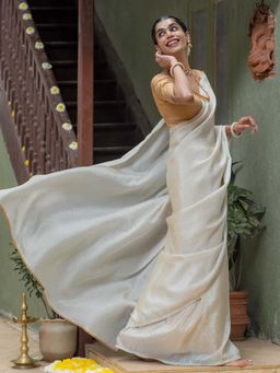 Suta - Women White Tissue Solid/Plain Saree