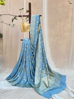 Suta - Women Blue Cotton Silk Woven Saree