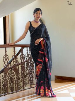 Suta - Women Black Georgette Embellished/Sequined Saree