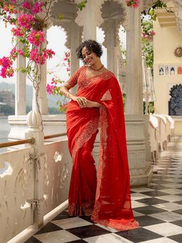 Suta - Women Red Organza Embellished/Sequined Saree
