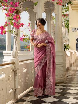 Suta - Women Lavender Organza Embellished/Sequined Saree