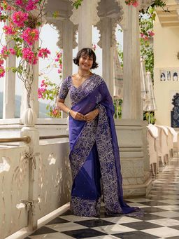 Suta - Women Purple Organza Embellished/Sequined Saree