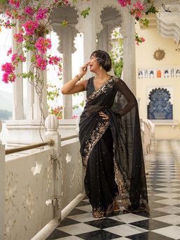 Suta - Women Black Organza Embellished/Sequined Saree