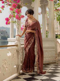 Suta - Women Magenta Organza Embellished/Sequined Saree