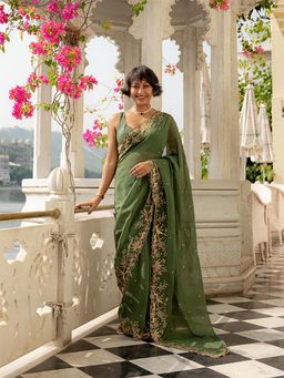 Suta - Women Green Organza Embellished/Sequined Saree
