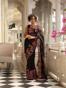 Suta - Women Black Organza Embellished/Sequined Saree