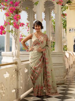 Suta - Women Green Organza Embellished/Sequined Saree