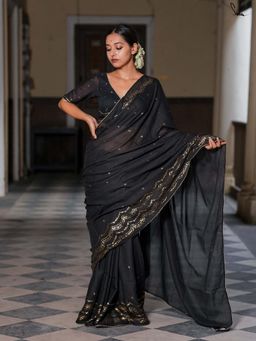 Suta - Women Black Viscose Woven Saree