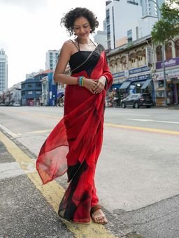 Suta - Women Black Organza Printed Saree