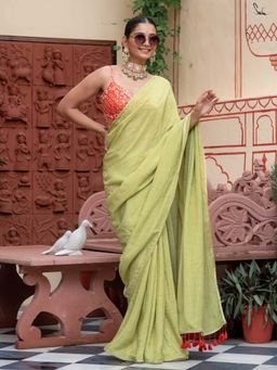 Suta - Women Green Tissue Solid/Plain Saree