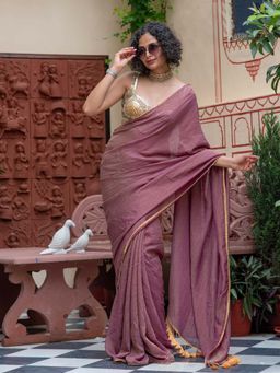 Suta - Women Purple Tissue Solid/Plain Saree